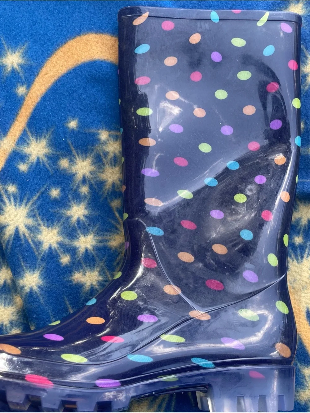 Women Purple Rain Boots with Multicolor Polka dots size 8